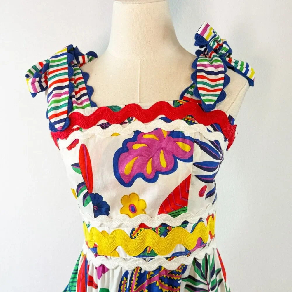 Celia B | Jade Dress | tropical floral print tiered maxi skirt trim | Sz S - Picture 13 of 14